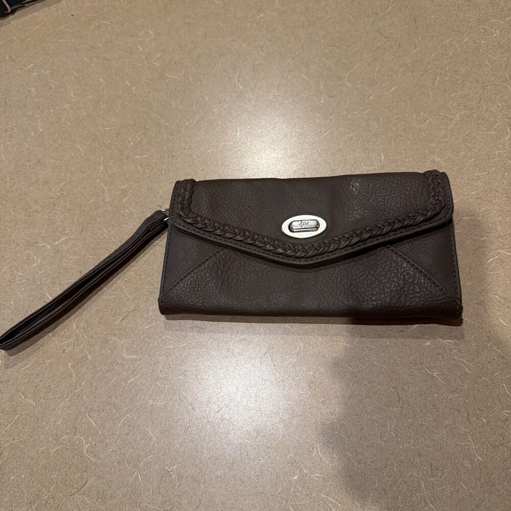 Aero Brown Pebbled Faux Leather Wristlet Wallet Boho Clutch Wrist Strap Handbag